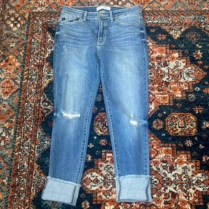 KanCan Annalise Distressed Frayed Hem Cuffed Skinny Jean - Indigo